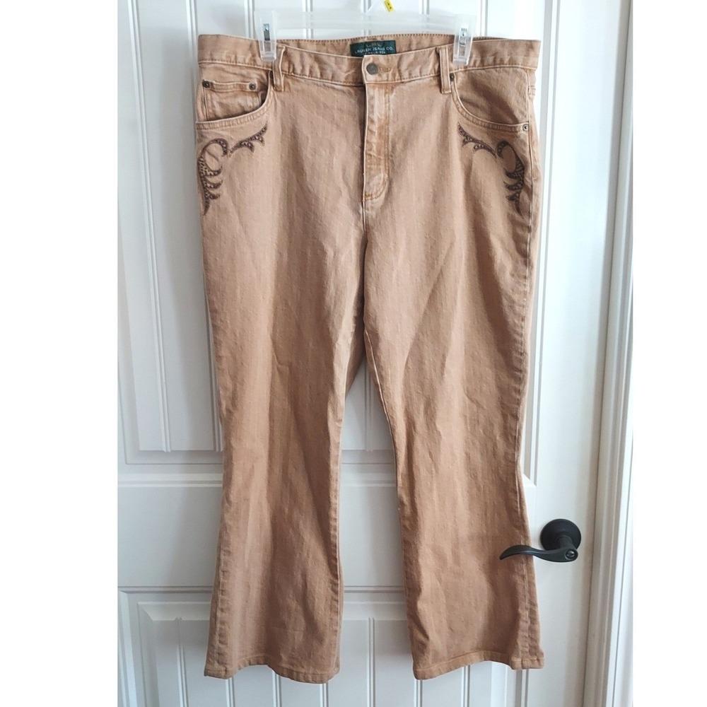 Lauren Ralph Lauren Jeans Women 16 Tan Straight Leg‎ Stretch Denim LRL Western